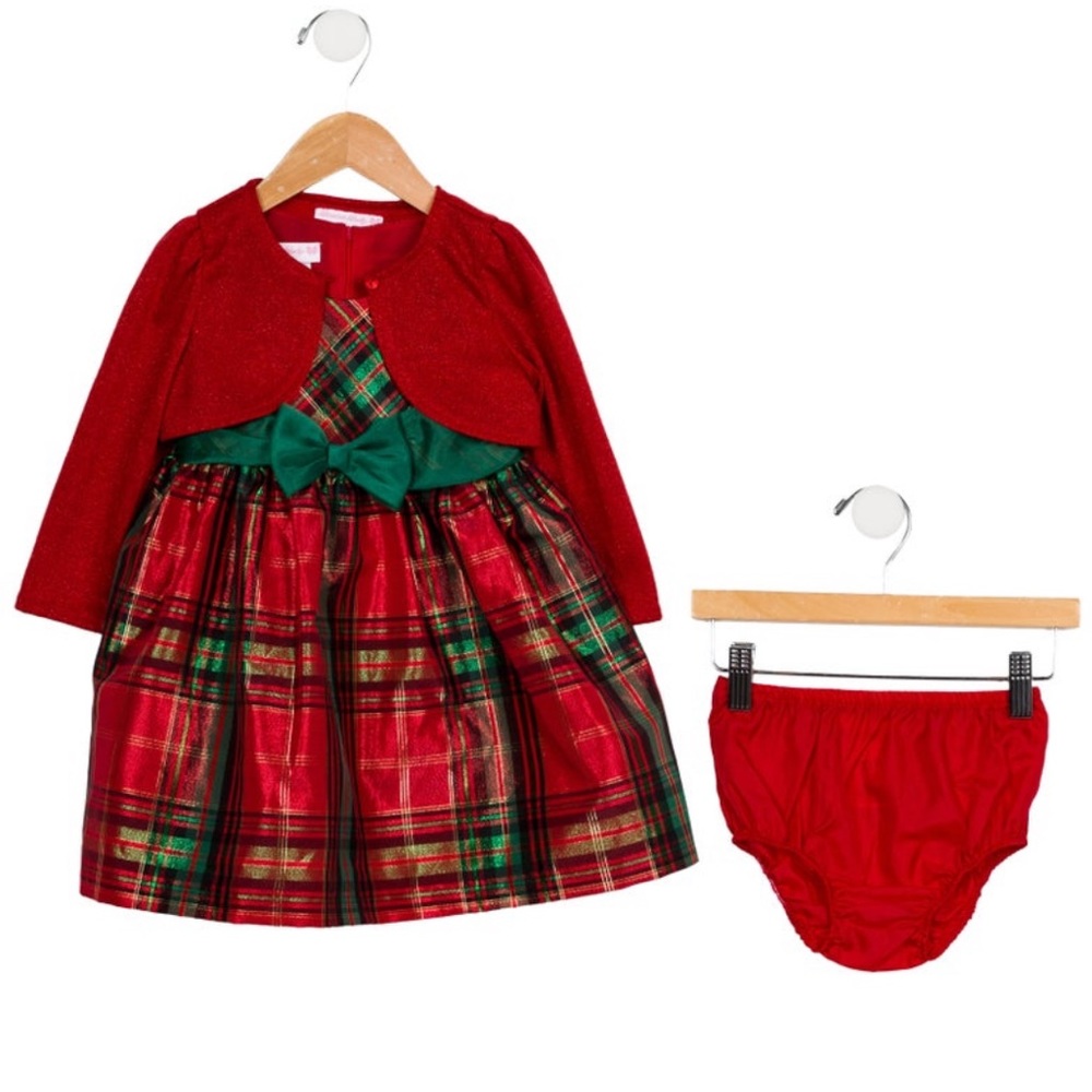 Bonnie Baby Three Piece Christmas Dress Set